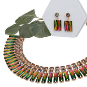 Collar Pink Green Hollywood Glamor Crystal Set