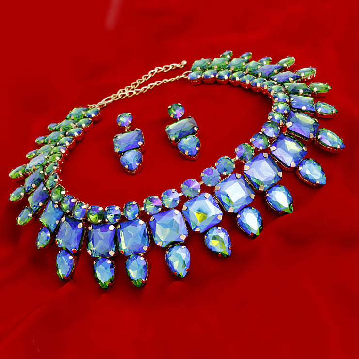 Collar Blue Green Red Carpet Ready Crystal Set