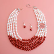 Mix Red White Pearl Delta Soror Necklace Set