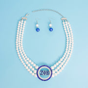 Pearl Necklace Blue White Zeta Set for Women