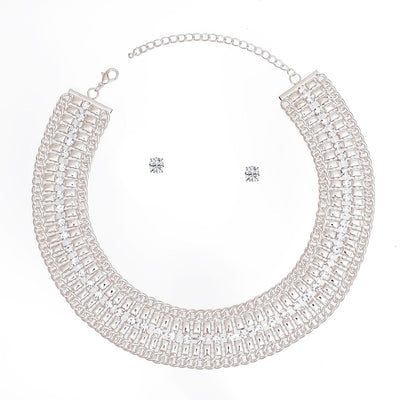 Necklace Silver Multi Link Rhinestone Collar Women