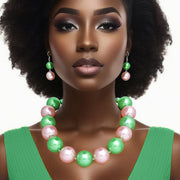 AKA Sorority Pink Green 30mm Jumbo Pearl Set