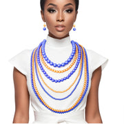 SGRHO Sorority Blue Gold Pearl Long 7 Row Necklace