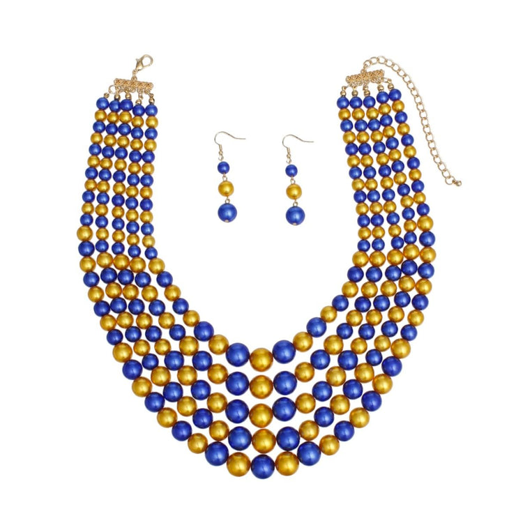 SGRHO Alternating Blue Gold Pearl 5 Strand Set