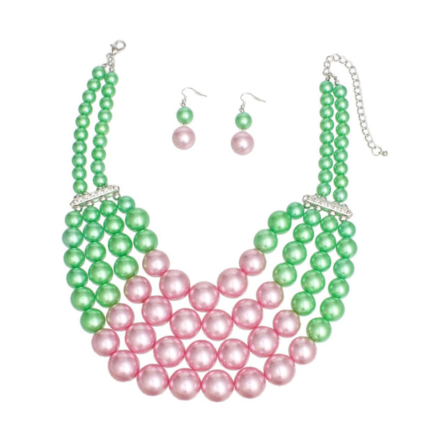 AKA Chunky Pink Green Pearl Bib Necklace Set