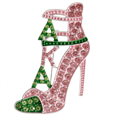 AKA Pink Green Heel Sorority Brooch