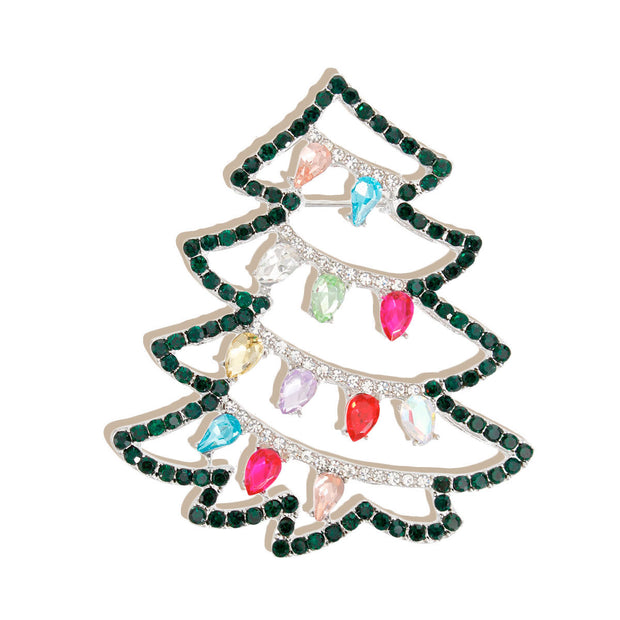 Brooch Silver Xmas Tree Bling Pin for Women