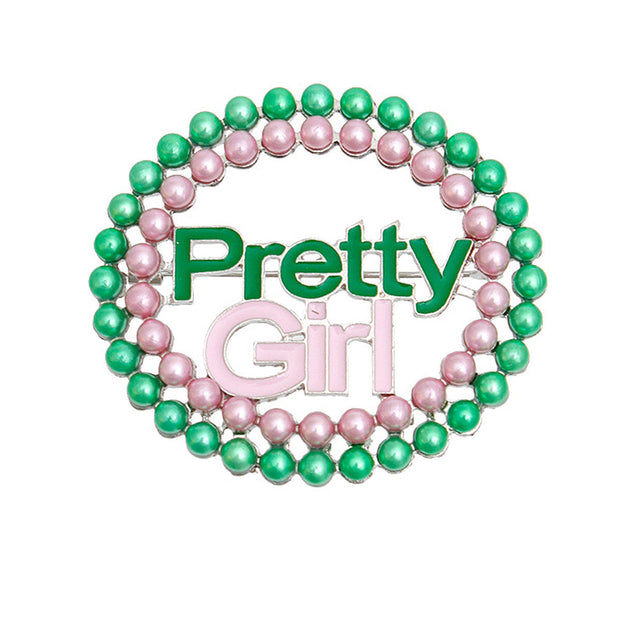 AKA Sorority Pink Green Pearl Pretty Girl Brooch