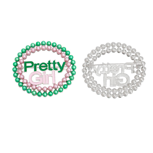 AKA Sorority Pink Green Pearl Pretty Girl Brooch