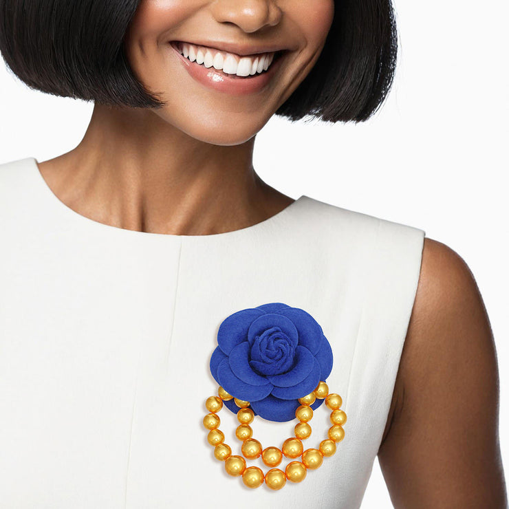 SGRHO Sorority Blue Flower Draped Pearls Brooch