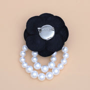 Brooch Black Flower Draped White Pearls Pin