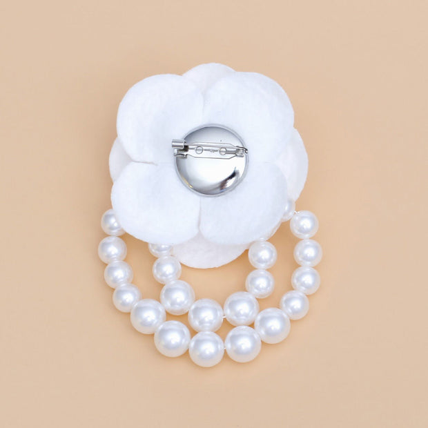 Brooch White Flower Draped White Pearls Pin