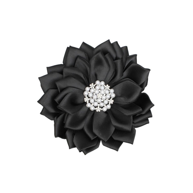 Brooch Black Flower Pearl Clip and Pin for Women