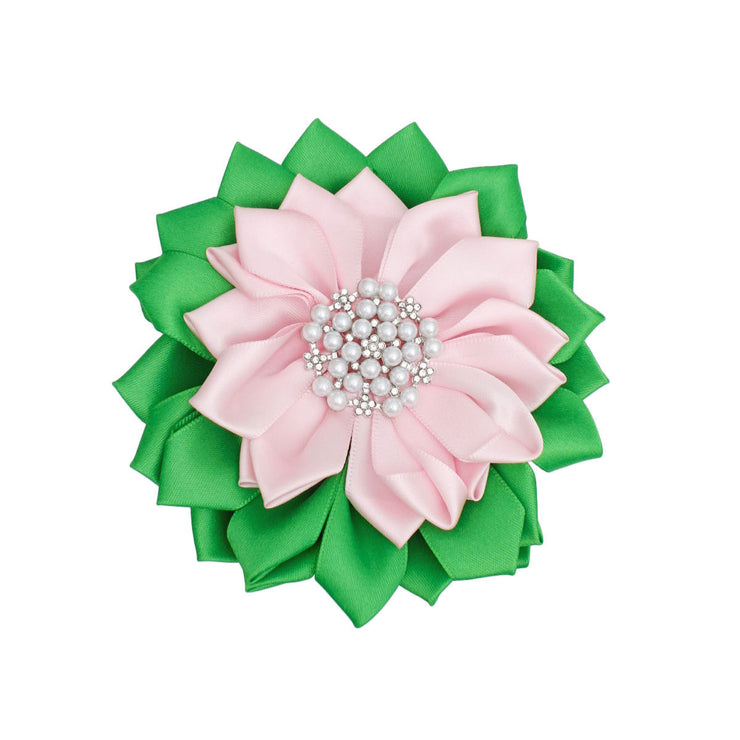 AKA Sorority Pink Green Flower Pearl Brooch Women