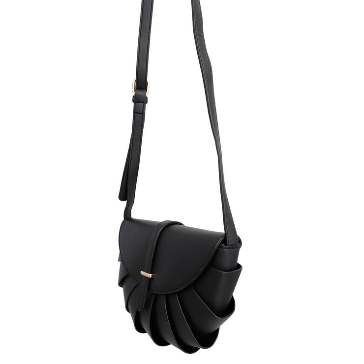 Black Pleated Semicircle Crossbody