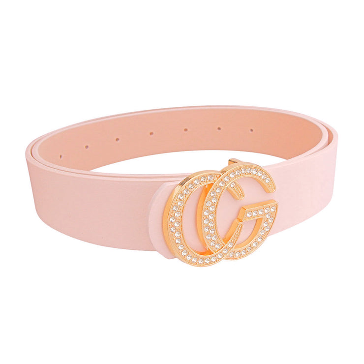 Light Pink and Rhinestone Gold Letter Belt