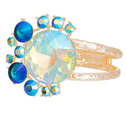 Gold Round Blue Crystals Hinge Cuff