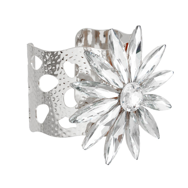 Silver Flower Open Cuff