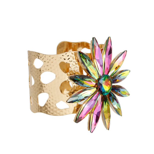 Pink Green Flower Open Cuff