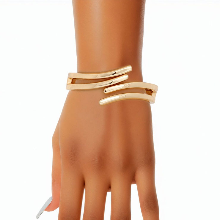 Cuff Sleek Gold Double Curved Wrap Bracelet Women