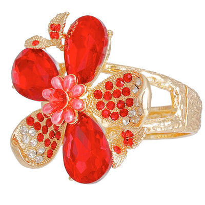 Red Crystal Floral Leaf Cuff