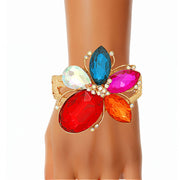 Multi Color Crystal Flower Hinge Cuff