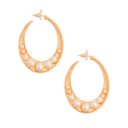 Gold and Pearl Oval Hoops