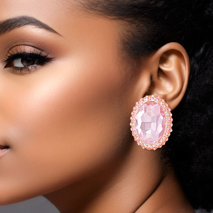 Pink Oval Halo Studs