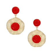 Drop Glam Red Stone Gold Round Earrings