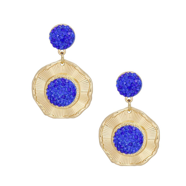 Drop Glam Royal Blue Stone Gold Round Earrings