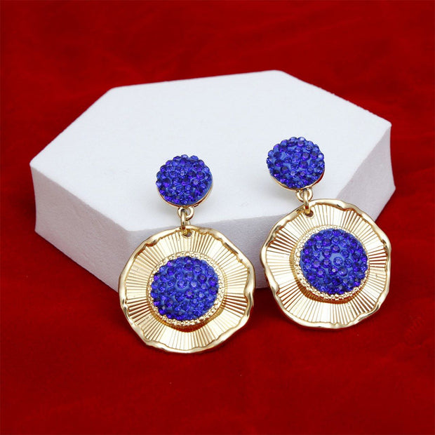 Drop Glam Royal Blue Stone Gold Round Earrings