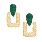 Drop Edgy Green Stone Hinge Gold Square Earrings