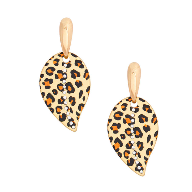 Dangle Gold Leopard Medium Leaf Earrings for Women