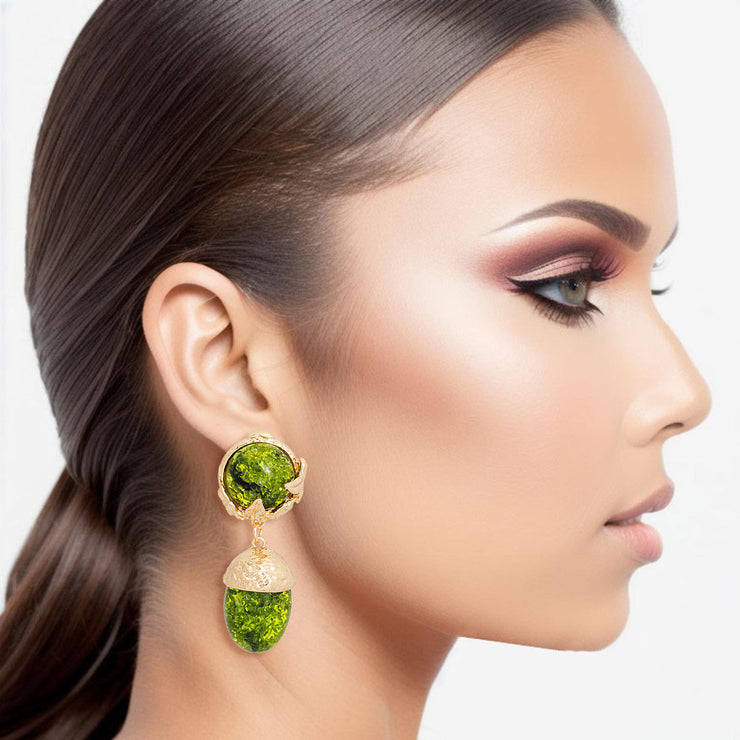 Drop Green Gold Medium Statement Earring for Women