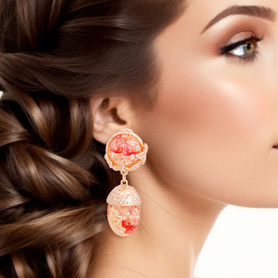 Drop Pink Gold Medium Statement Earrings for Women