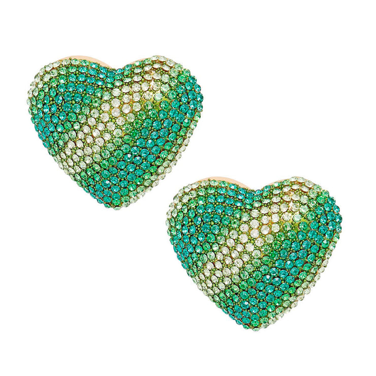 Studs Green Stripe Glam Heart Earrings for Women