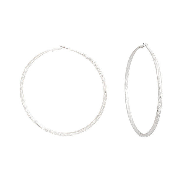 Hoops Large Silver Angled Cut Earrings for Women