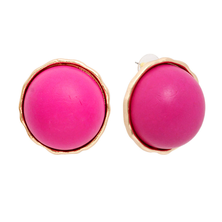 Studs Domed Purple Wood Large Earrings for Women