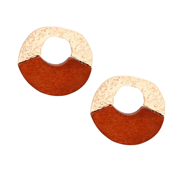 Studs Medium Gold Brown Wood Circle Earrings Women