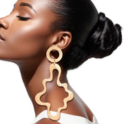 Drop XLarge Gold Wavy Metal Earrings for Women