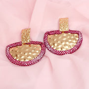 Drop Fuchsia Stone Bubbled Gold Semicircle Earring