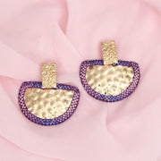 Drop Purple Stone Bubbled Gold Semicircle Earrings