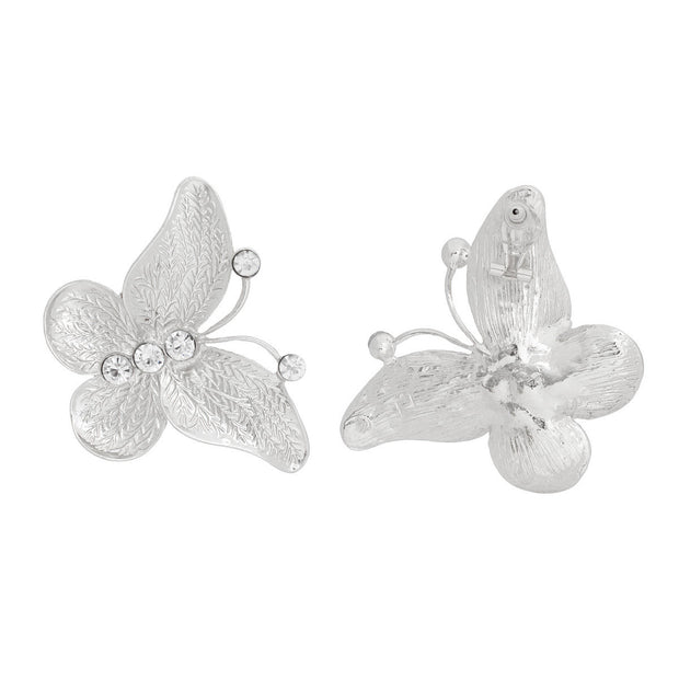 Drop Large Silver Butterfly Branch Detail Earrings