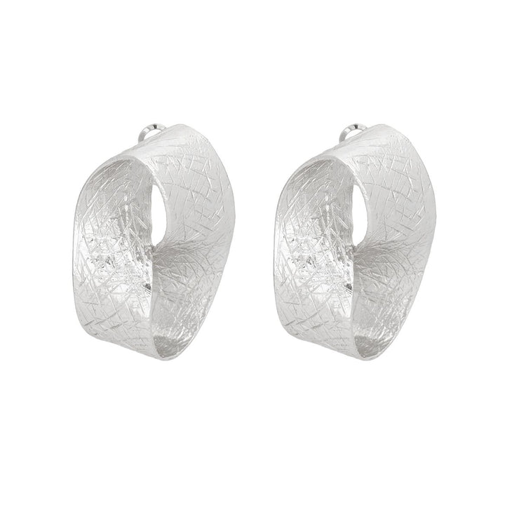 Stud Striking Folded Silver Metal Large Earrings