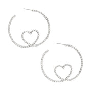 Hoop Silver Pave Looped Heart Memory Wire Earrings