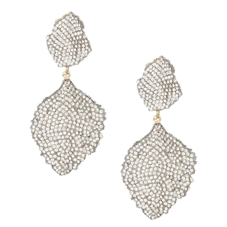 Drop Brilliant Gold Pave Stone Petal Earrings