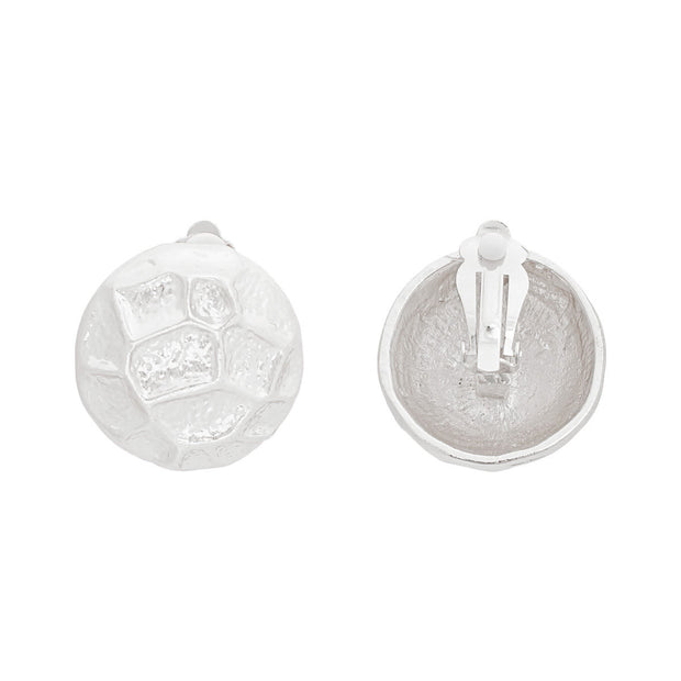 Clip Ons Silver Organic Geo Domed Earrings Women