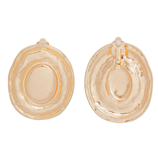 Clip On Earrings Large Gold Organic Oval for Women