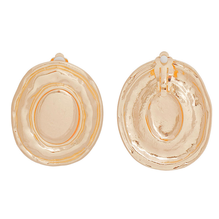 Clip On Earrings Large Gold Organic Oval for Women