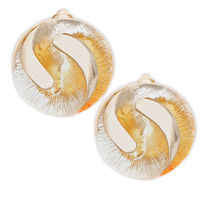 Clip On Gold 3D Yin-Yang Earrings for Women